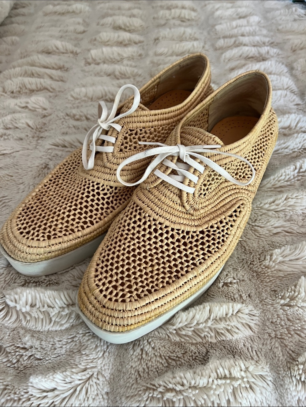 Clergerie Lisa woven raffia platform loafers.